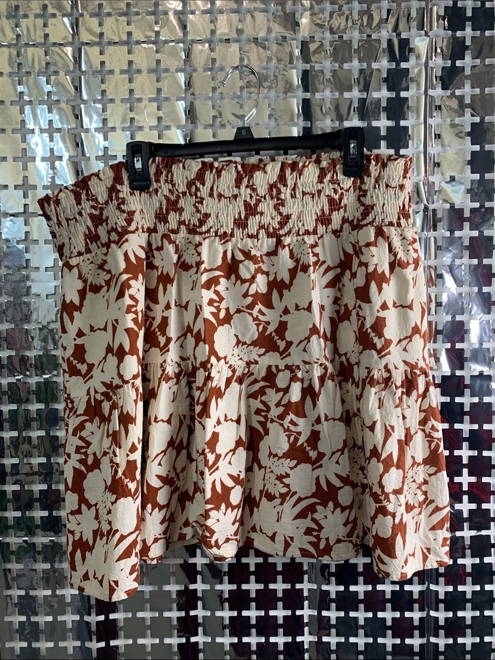 Universal Thread Cream and Brown Floral Smocked Mini Skirt
